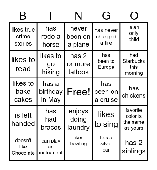 Find Someone Who..... Bingo Card