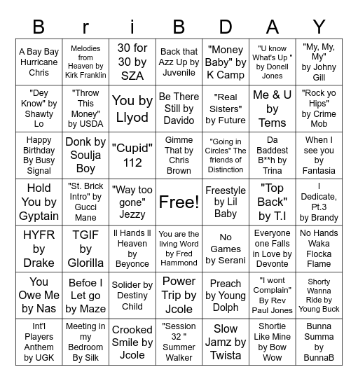 Name that Tune! Bingo Card