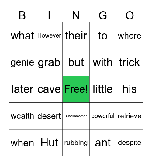Aladdin Bingo Card