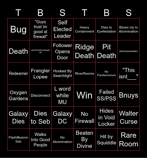 This Badge Sucks (TBS) Bingo Card