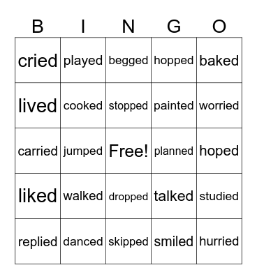 Simple past tense verbs Bingo Card