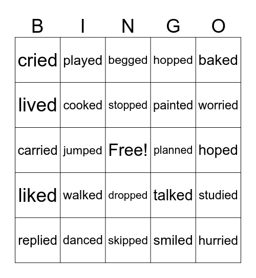 Simple past tense verbs Bingo Card