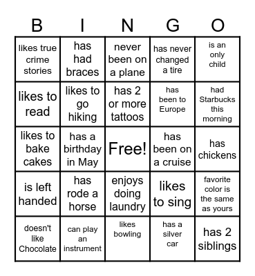 Find Someone Who..... Bingo Card