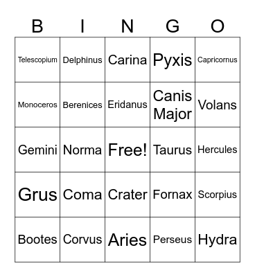 Constellation Bingo Card