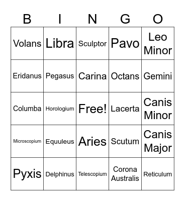 Constellation Bingo Card