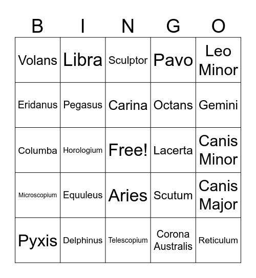 Constellation Bingo Card