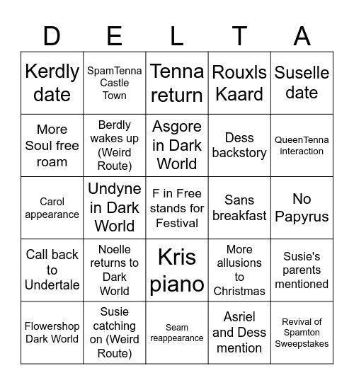 AmeMai Deltarune Chapter 5 Predictions Bingo Card