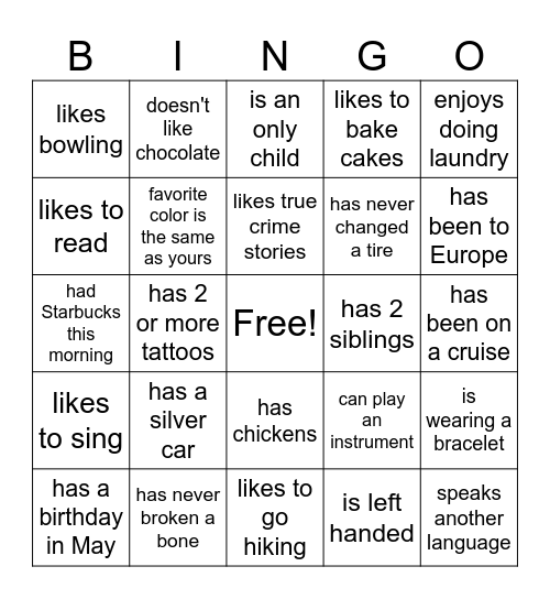 Find Someone Who... Bingo Card