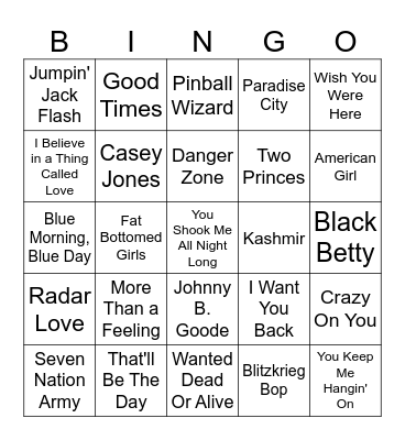 Let's Air Guitar Bingo Card