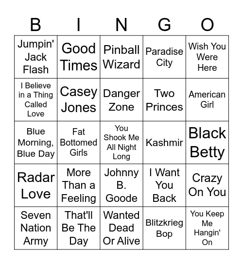 Let's Air Guitar Bingo Card
