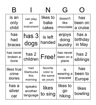 Find Someone Who.... Bingo Card