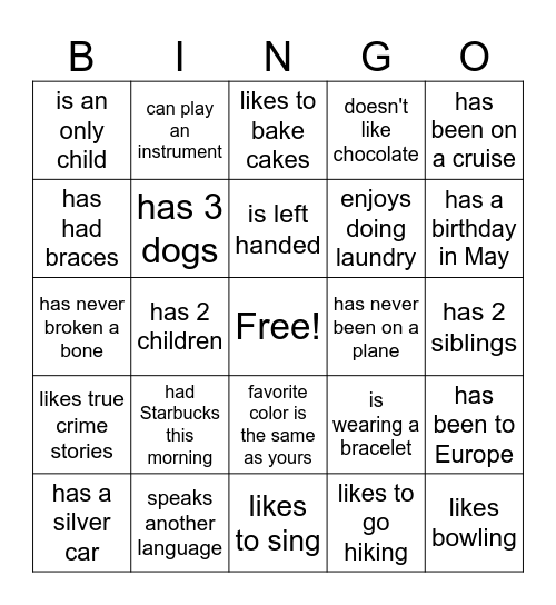 Find Someone Who.... Bingo Card