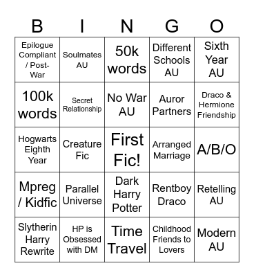 Drarry Writing Bingo Card