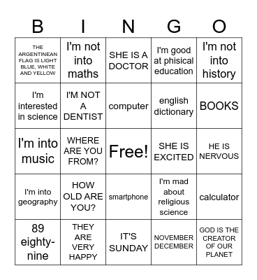 knowledge Bingo Card