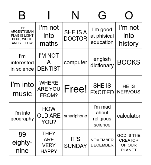 knowledge Bingo Card