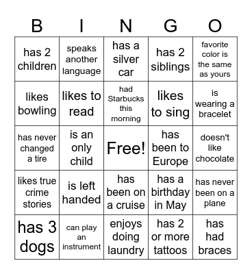 Find Someone Who.... Bingo Card