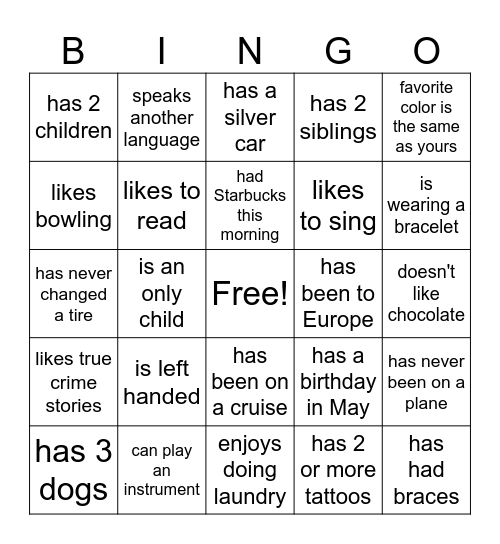 Find Someone Who.... Bingo Card