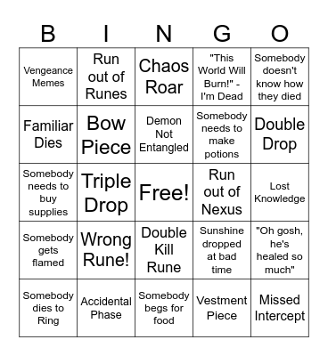Zam Bingo Card