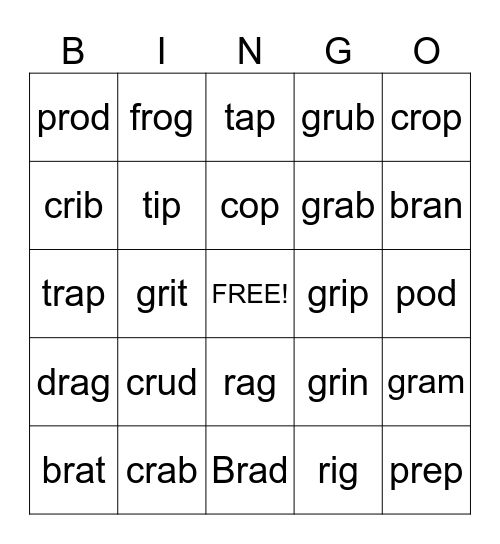 Initial-R Blends Bingo Card