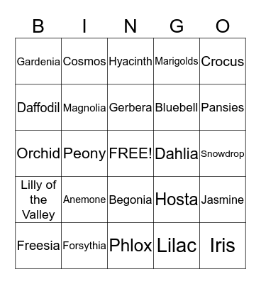 SPRING FLOWER BINGO Card