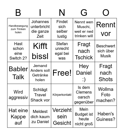 Johannes Bingo Card