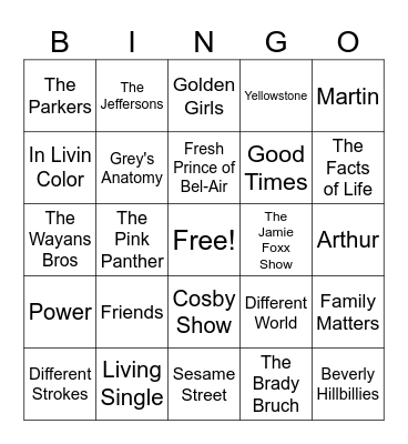 TV Show Theme Songs Bingo Card
