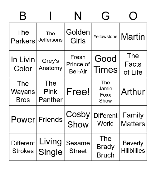 TV Show Theme Songs Bingo Card