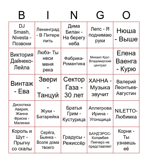 Music Bingo 2 Bingo Card