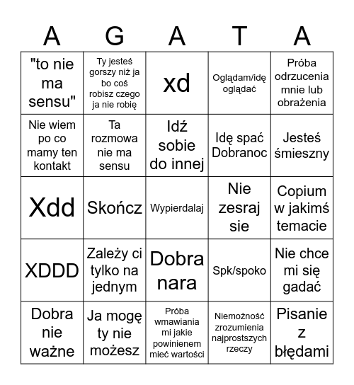 Agata bingo Card