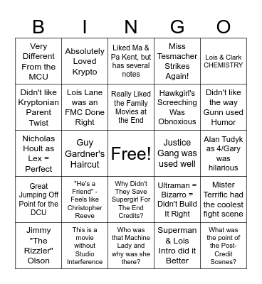 James Gunn's Superman - Stan's Takes Bingo Card