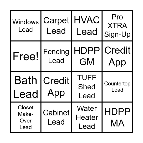 Specialty BINGO Card