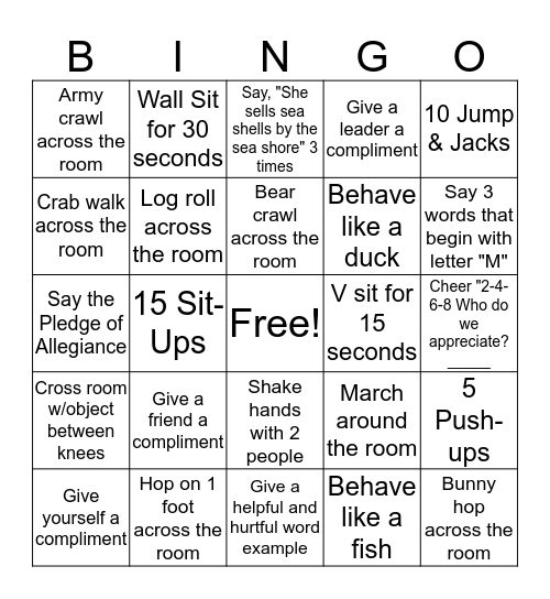 Compass Bingo Card