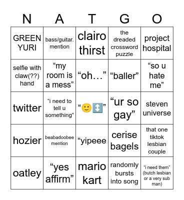 nat starter pack Bingo Card