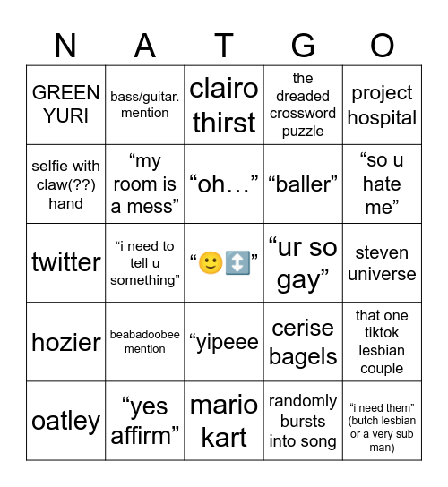 nat starter pack Bingo Card