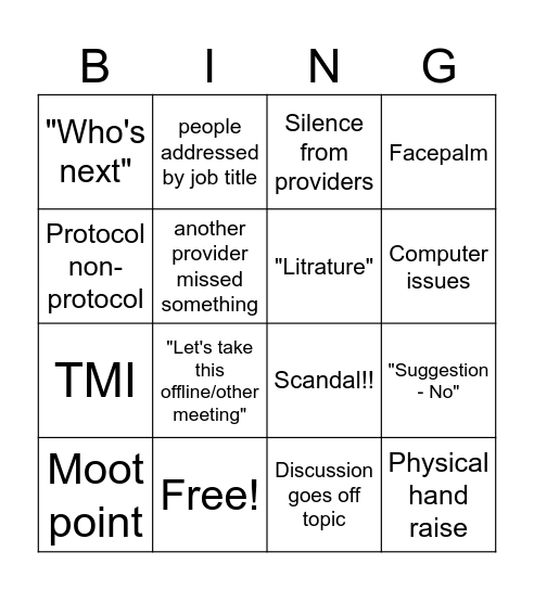 Committee Bingo Card
