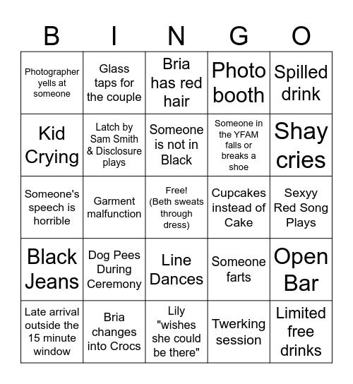 Wedding Bingo Card