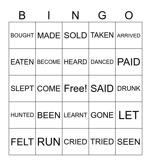 past participle Bingo Card