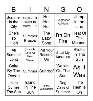 Dog Days of Summer Bingo Card