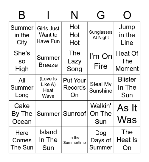 Dog Days of Summer Bingo Card