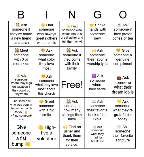 Team Usher Connection Challenge Bingo Card