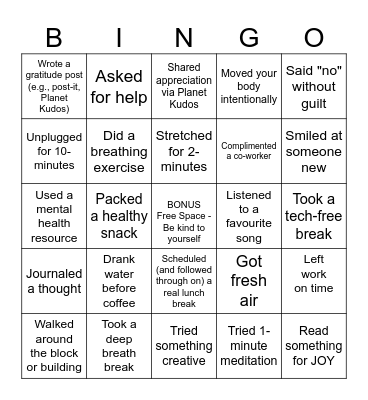 Self-Care Bingo – July Blackout Challenge Bingo Card