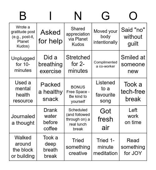 Self-Care Bingo – July Blackout Challenge Bingo Card