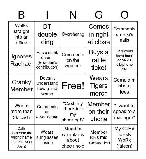 Member Bingo Card
