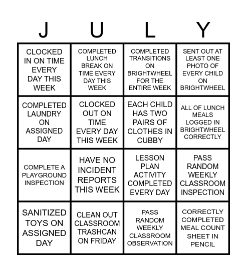 Cozy Corner Bingo Card