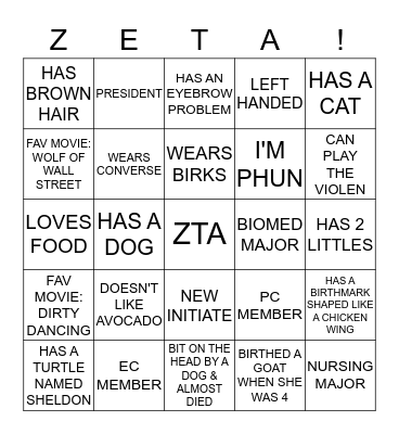 FIND THE ZETA  Bingo Card