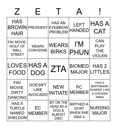 FIND THE ZETA  Bingo Card
