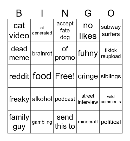 reeeeeeeels Bingo Card