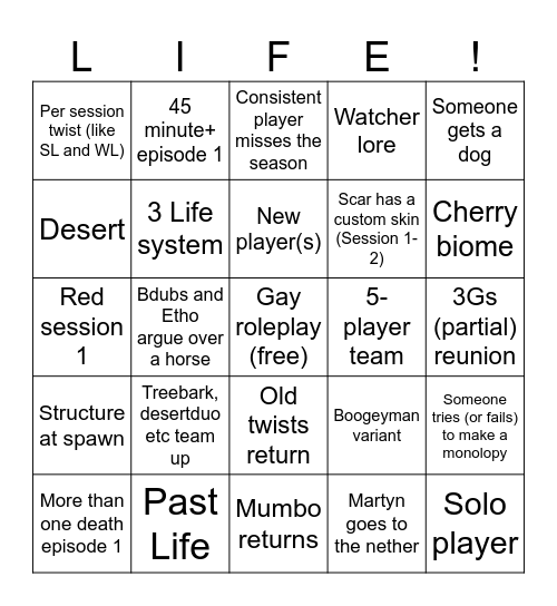 Life Series 7 Bingo! Bingo Card