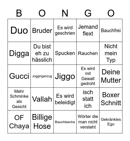 Frankfurt Steet Tinder Bingo Card