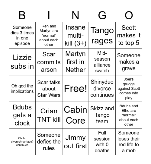 Life Series Seven Bingo Card